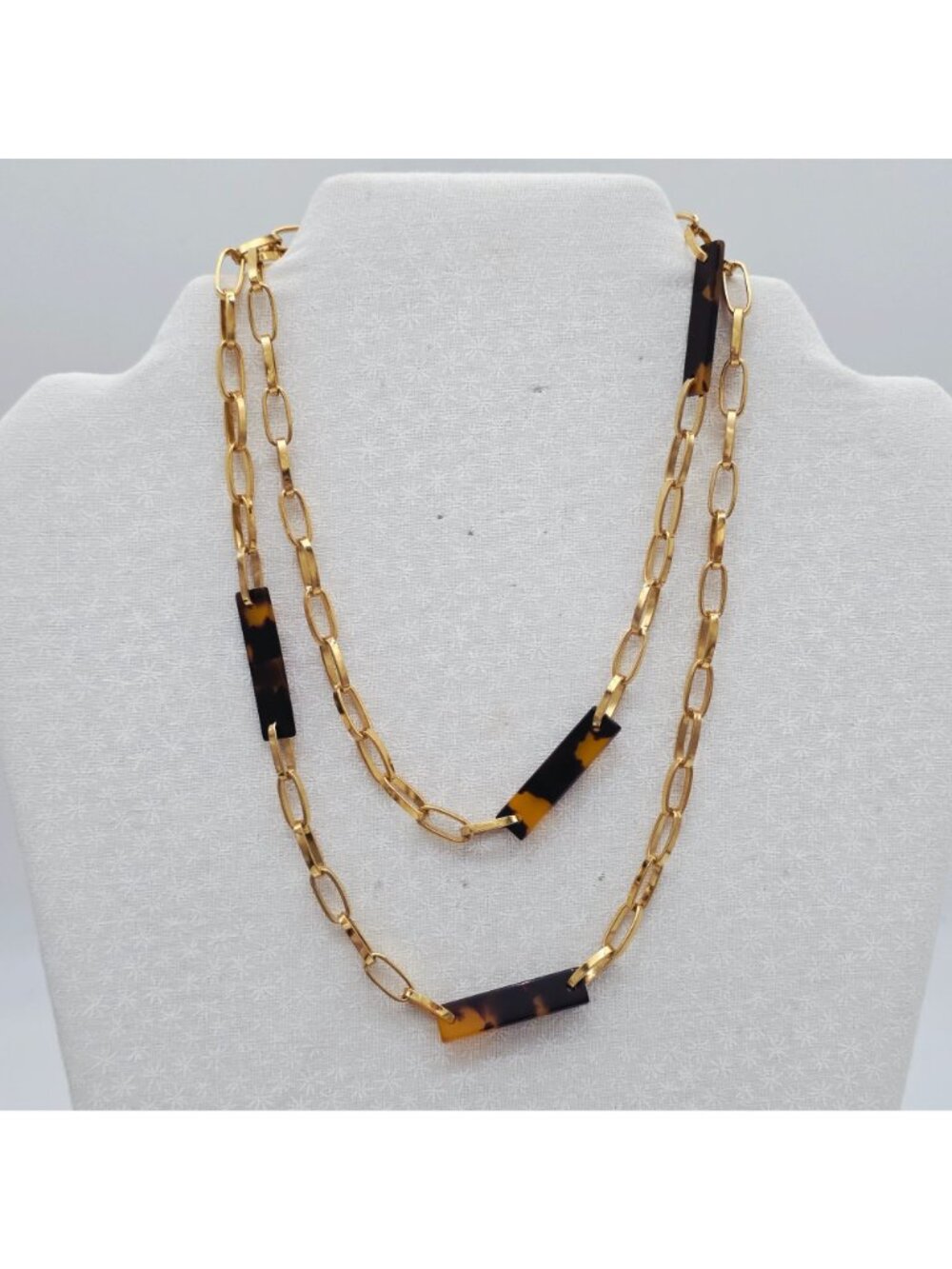Napier Tortoise Shell & Gold-Tone Chain Link Necklace 32" Adjustable - Picture 2 of 7